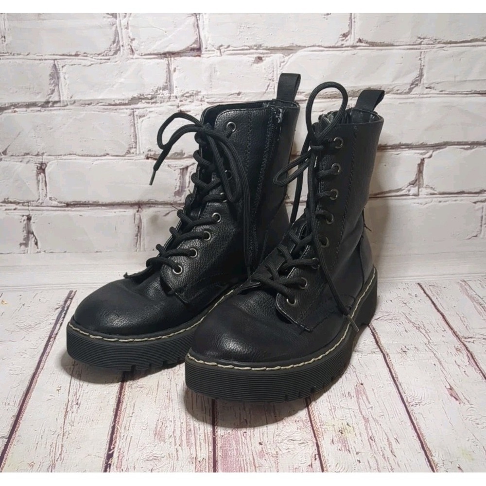 Women's Sincerely Jules Harley Black Combat Boots Zipper And Laces Size 7.5M VGC